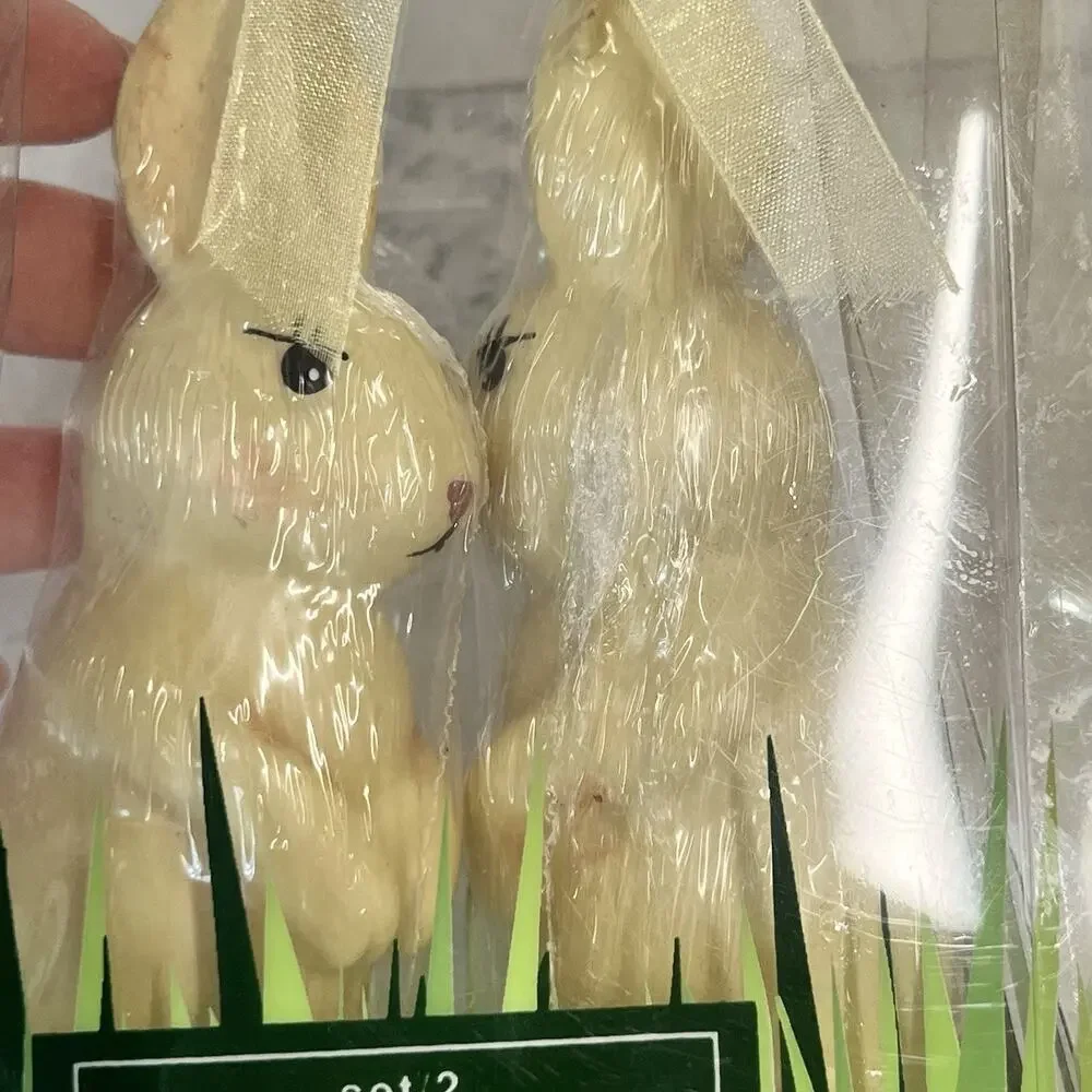 Vintage TAG Set of Chick & Bunny Candles Easter Spring Home Decor Nursery